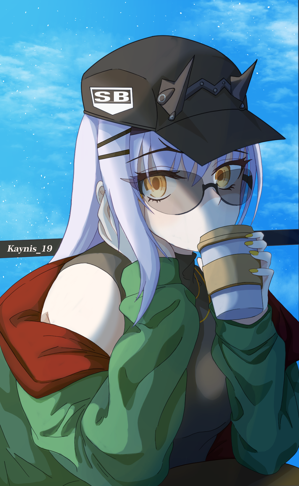 1girl, bare_shoulders, baseball_cap, black_hat, black_shirt, breasts, commentary_request, fate/grand_order