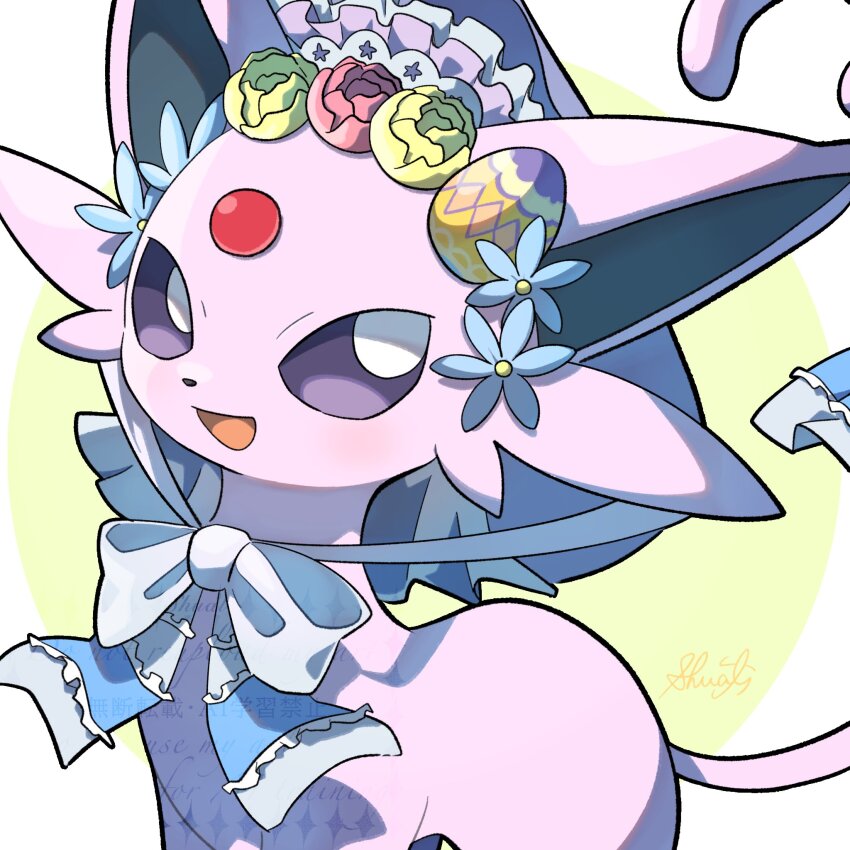 animal_focus, bonnet, commentary_request, espeon, espeon_(botanical_easter), gen_2_pokemon, highres, nintendo