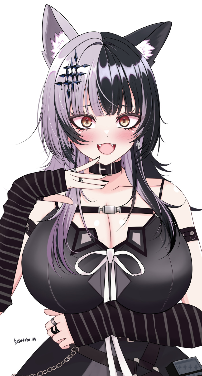 1girl, absurdres, animal_ear_fluff, animal_ears, arm_strap, arm_under_breasts, arm_warmers, belt