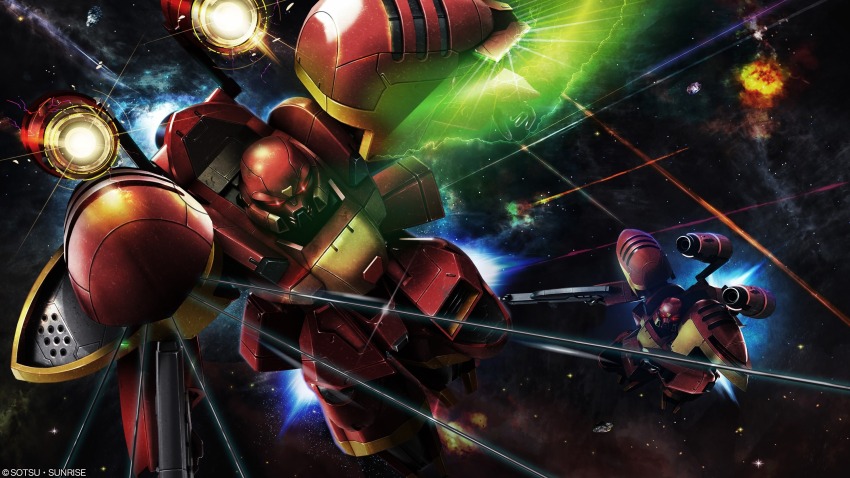 absurdres, battle, beam_cannon, beam_rifle, beam_shield, cable, company_name, copyright_notice