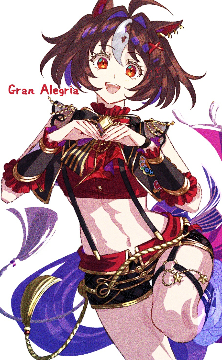 1girl, ahoge, animal_ears, black_shorts, bow, bowtie, breasts, brown_eyes