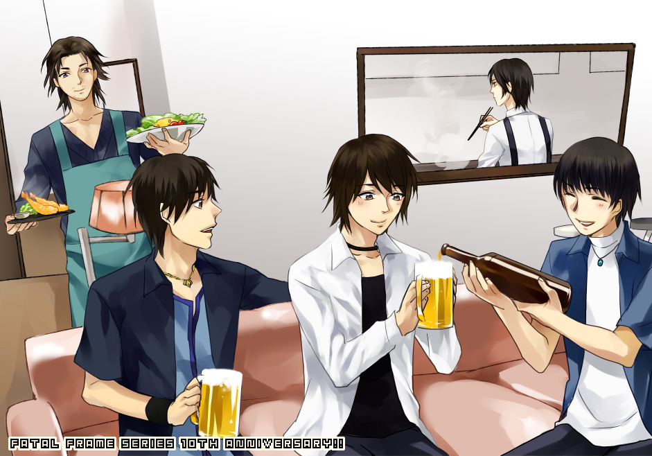 5boys, alcohol, amakura_kei, apron, asou_yuu, bad_id, bad_pixiv_id, beer