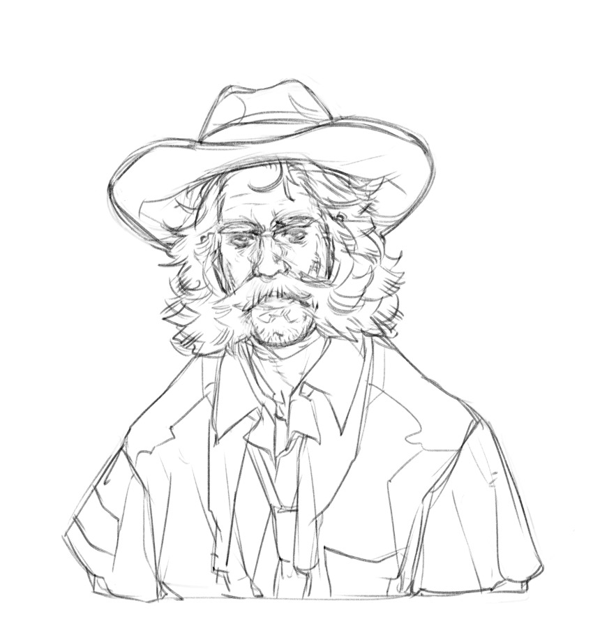 1boy, absurdres, beard_stubble, collared_shirt, cowboy, cowboy_hat, disco_elysium, facial_hair