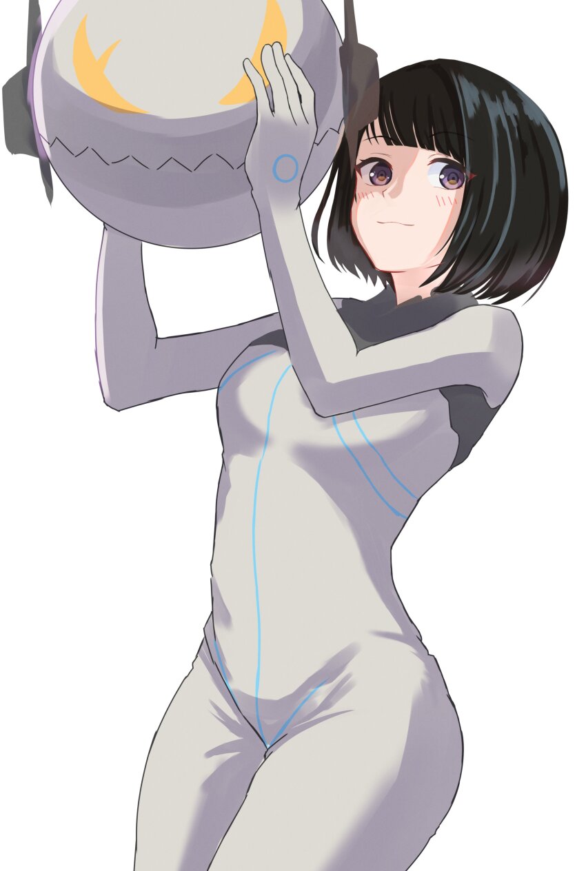 1girl, black_hair, bodysuit, cosplay, hair_ornament, helmet, k0oo_0, liesel_(xenoblade)