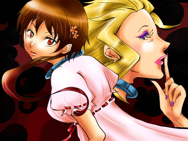 blonde_hair, brown_eyes, brown_hair, collar, deadman_wonderland, lips, male_focus, nail_(hardware), purple_eyes, sukegawa_chaplin, takami_minatsuki