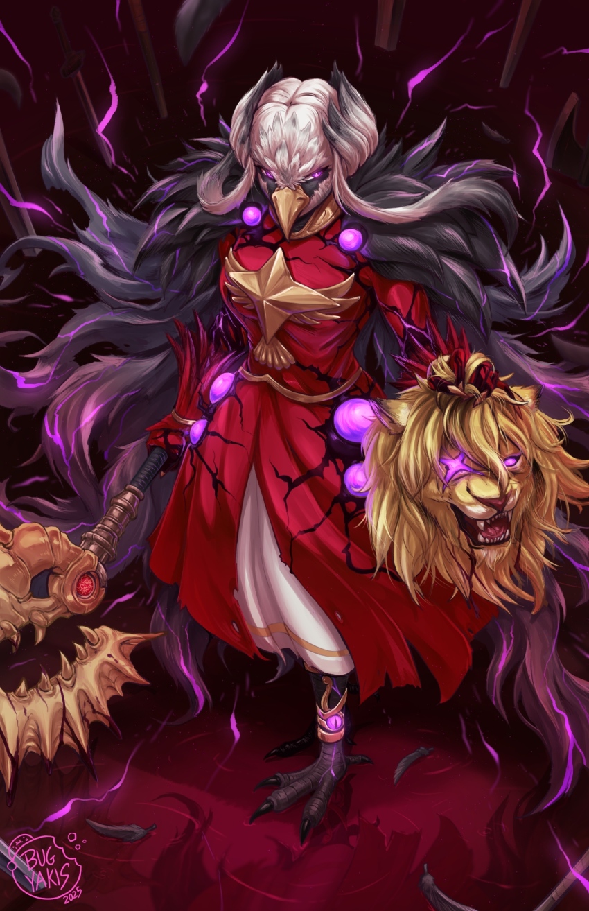 1boy, 1girl, alternate_form, anklet, aura, axe, aymr_(fire_emblem), beak