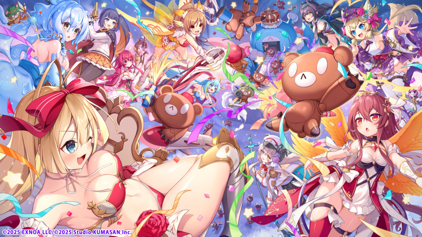 2025, 6+girls, absurdres, angel_wings, animal_ears, armor, bikini_armor, black_hair