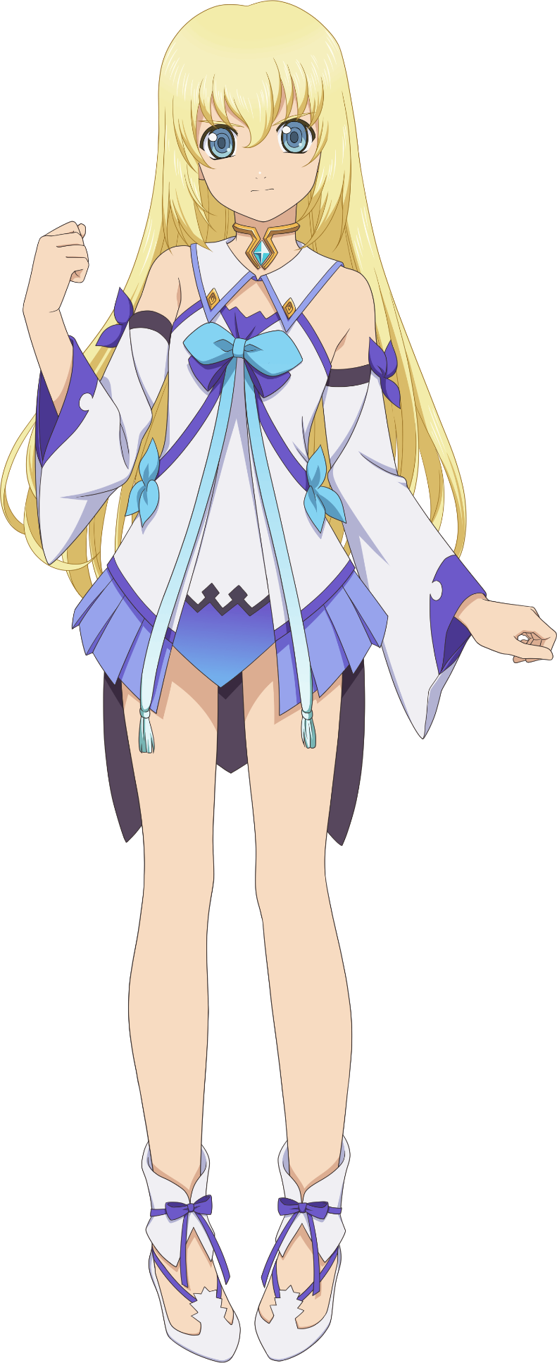 1girl, artist_request, blonde_hair, blue_eyes, blue_ribbon, closed_mouth, colette_brunel, colette_brunel_(shrine_maiden)