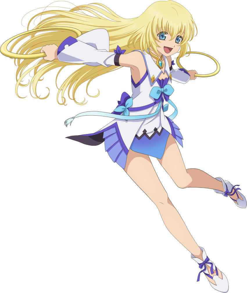 1girl, blonde_hair, blue_eyes, blue_ribbon, chakram, colette_brunel, colette_brunel_(shrine_maiden), detached_sleeves