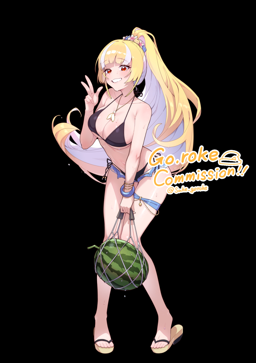 1girl, arched_bangs, artist_name, bikini, bikini_bottom_under_shorts, bikini_under_clothes, black_background, black_bikini