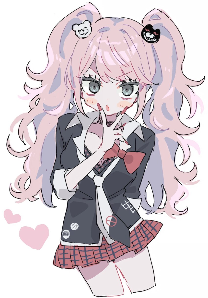 1girl, bear_hair_ornament, black_shirt, blonde_hair, blue_eyes, bow, breasts, choker