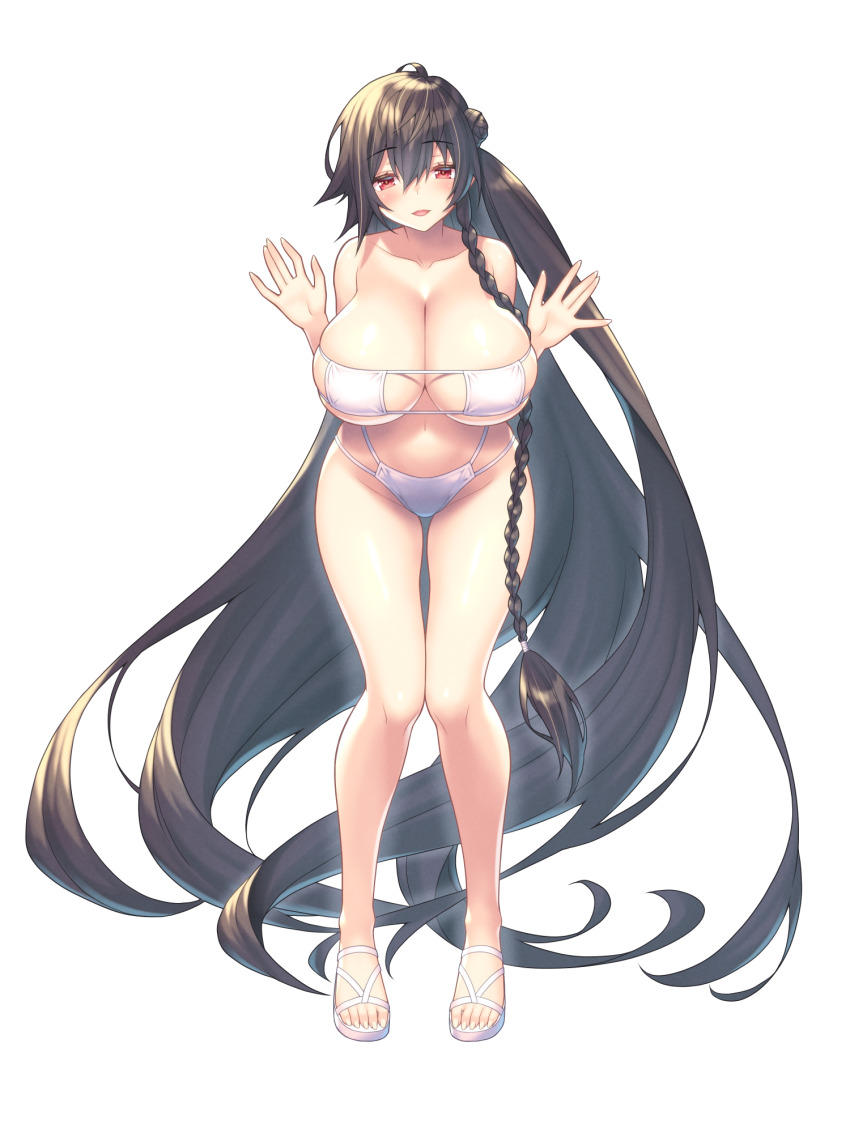 1girl, absurdly_long_hair, akito_akaishi, bikini, black_hair, botanichige_whitemaria, braid, breasts