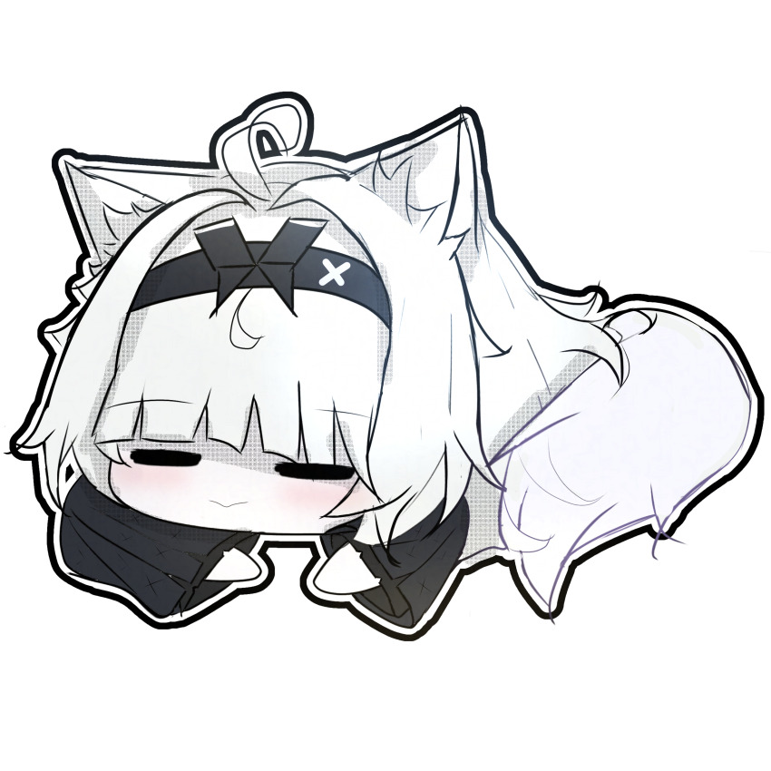 1girl, :>, absurdres, ahoge, black_hairband, chibi, chibi_only, closed_eyes