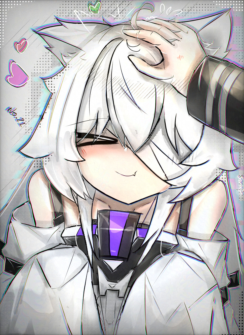 >_<, 1boy, 1girl, absurdres, ahoge, animal_ears, bandage_over_one_eye, bare_shoulders