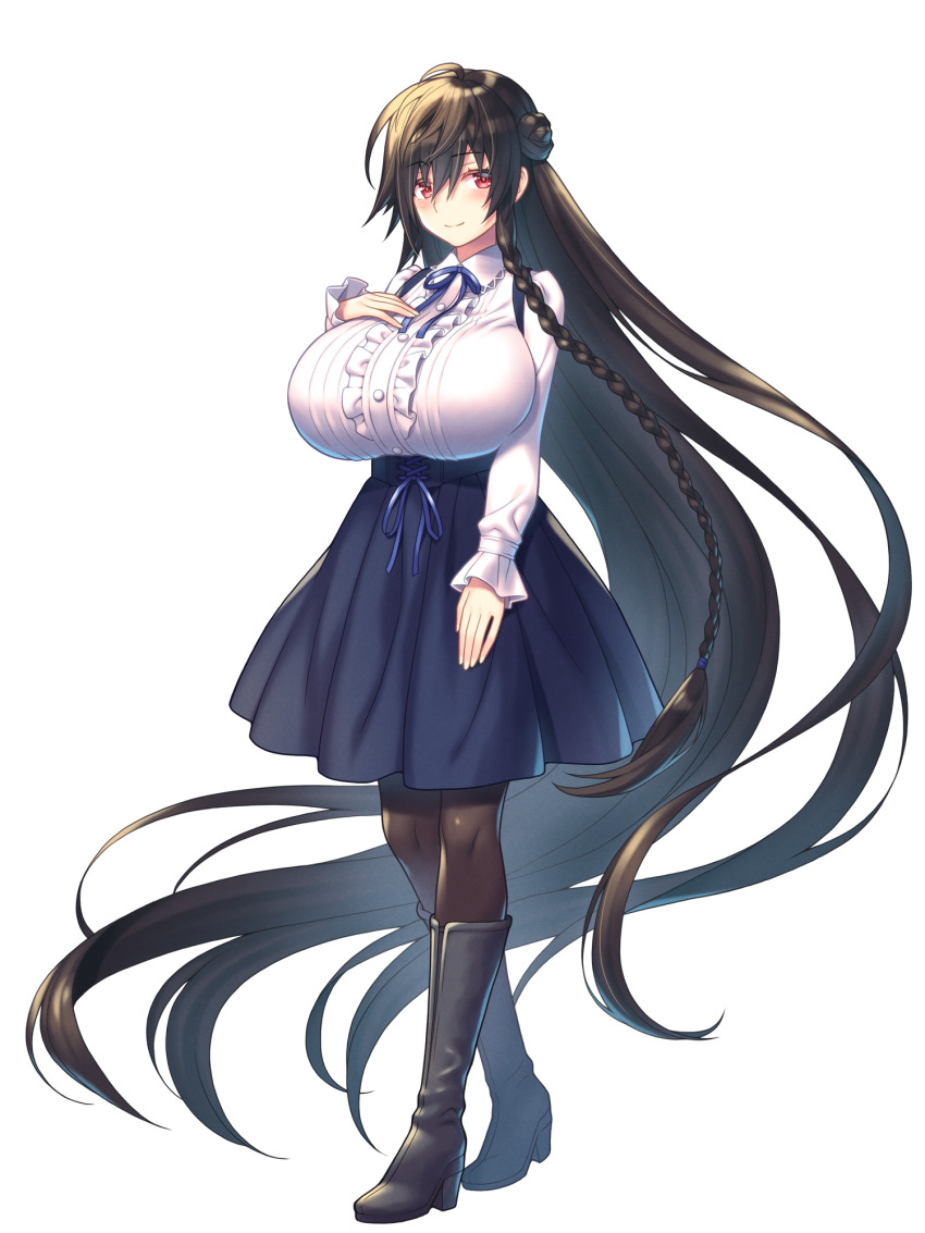 1girl, akito_akaishi, black_boots, black_pantyhose, boots, botanichige_whitemaria, breasts, dairoku_ryouhei