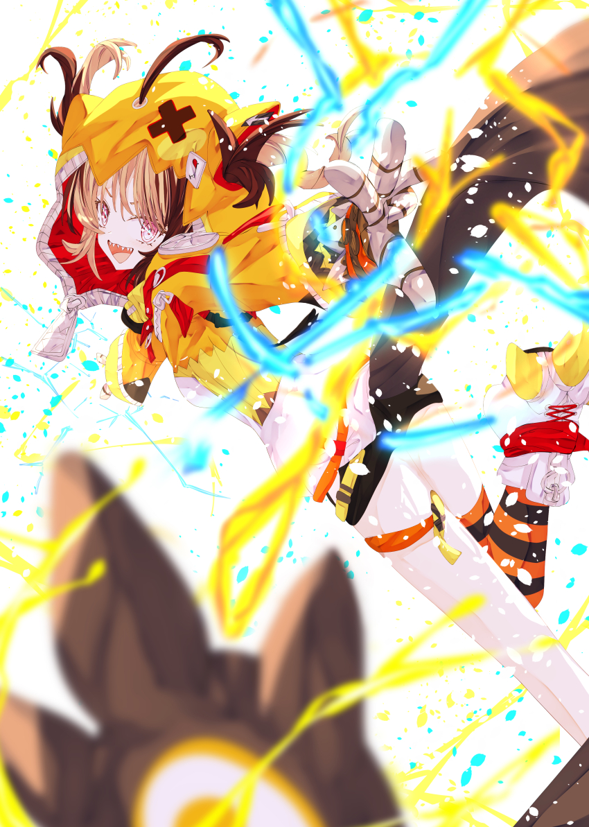 1girl, absurdres, ahoge, black_shorts, brown_hair, commentary_request, gigi_murin, gigi_murin_(1st_costume)