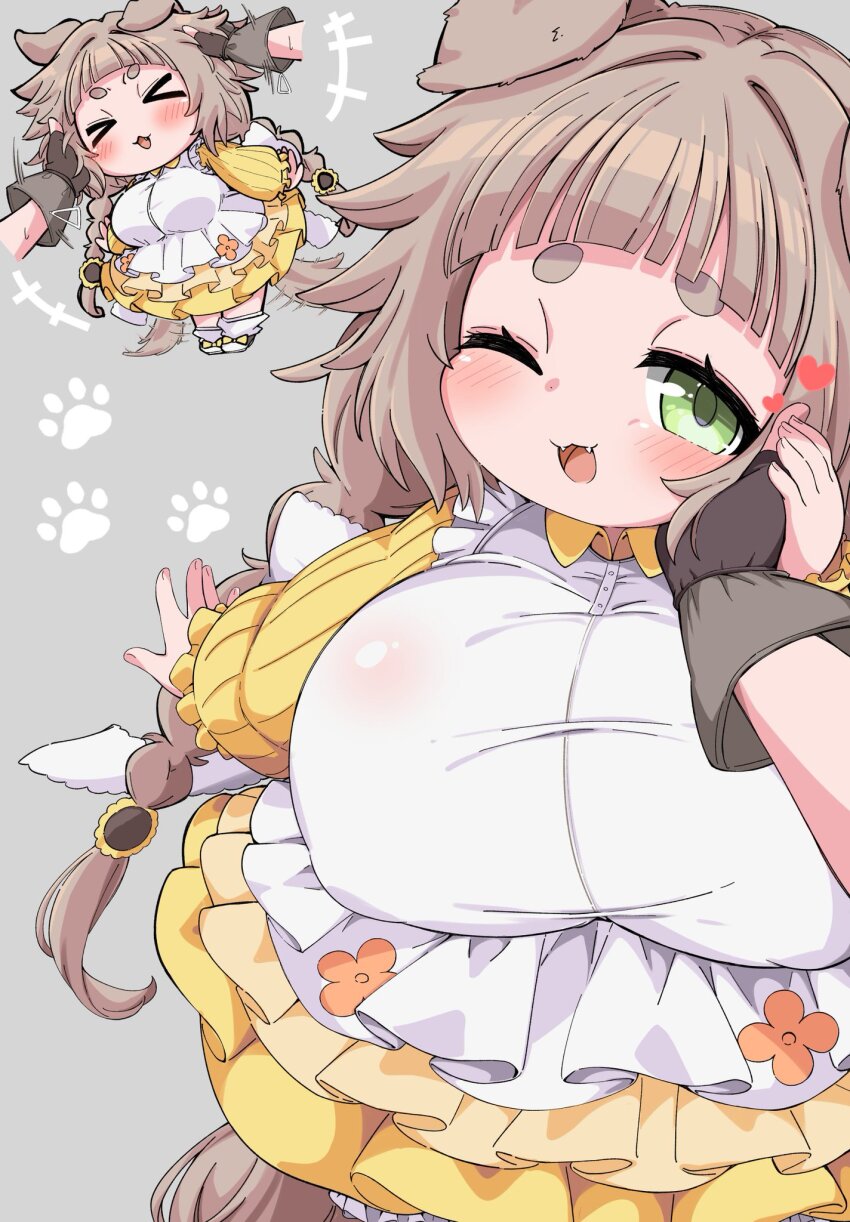 >_<, 1girl, :3, animal_ears, blue_eyes, blunt_bangs, blush, braid