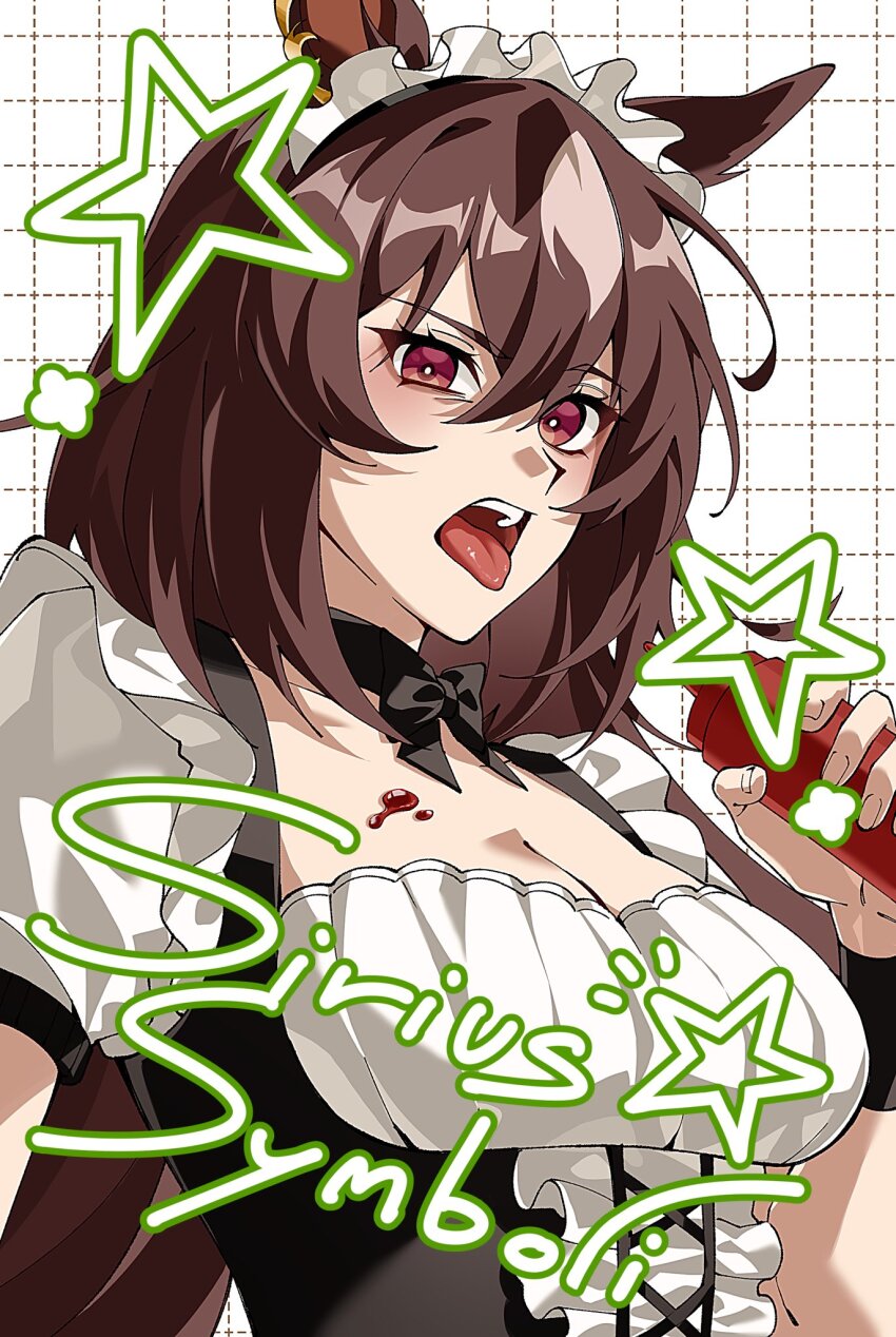 1girl, animal_ears, apron, artist_name, black_bow, black_dress, blush, bow