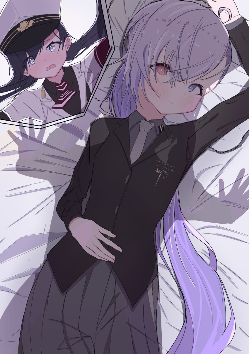 @@, ahoge, asymmetrical_bangs, black_hair, black_shirt, black_suit, collared_shirt, commentary_request