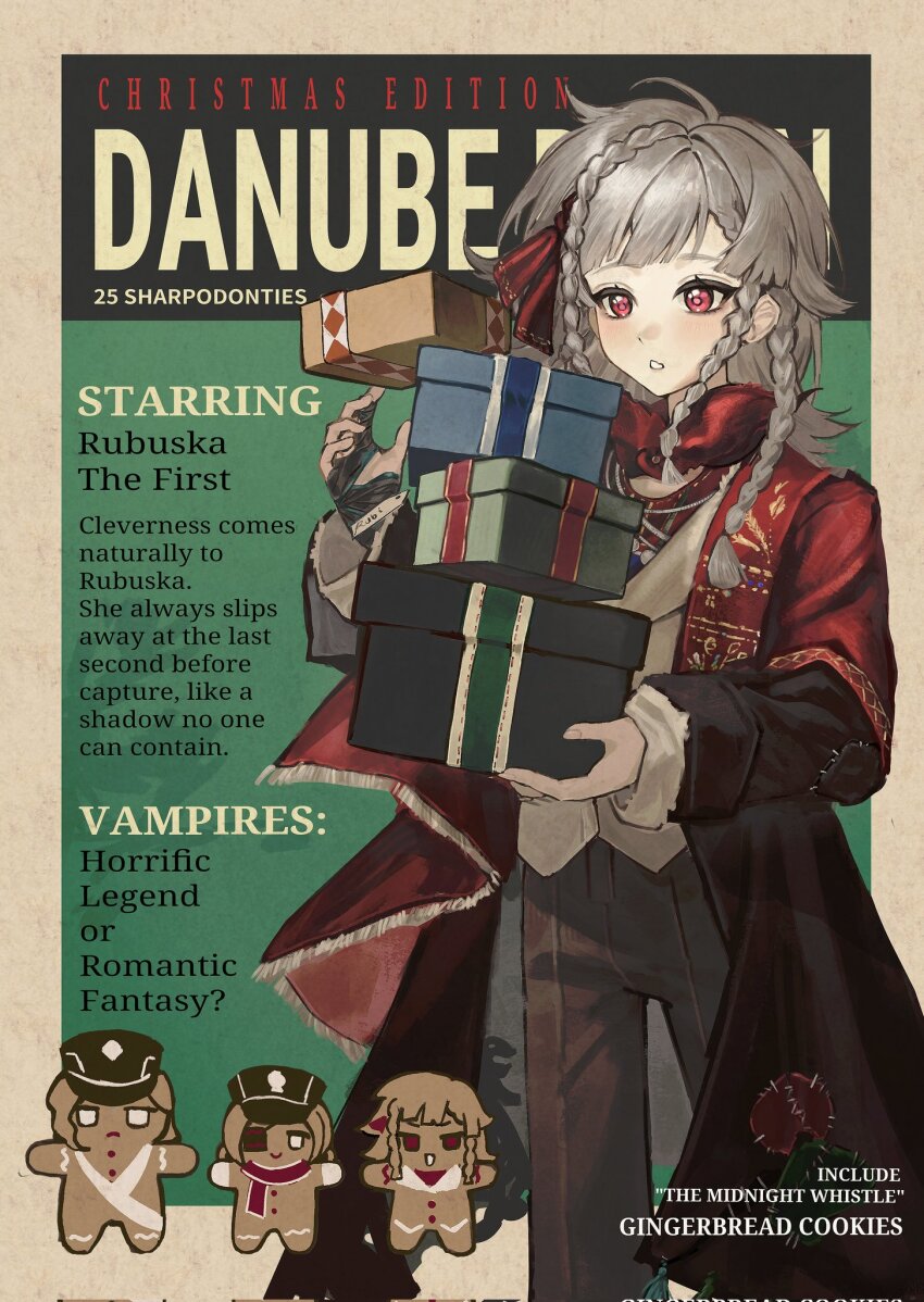 1girl, aima_(reverse:1999), albadove, black_coat, black_gloves, border, box, brown_border