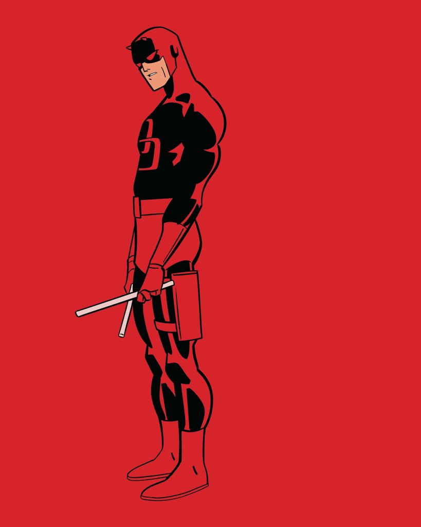 1boy, blind, bodysuit, character_logo, daredevil, daredevil_(series), horned_mask, jcbedgar, male_focus, marvel, mask, nunchaku, red_bodysuit, solo, superhero_costume, weapon