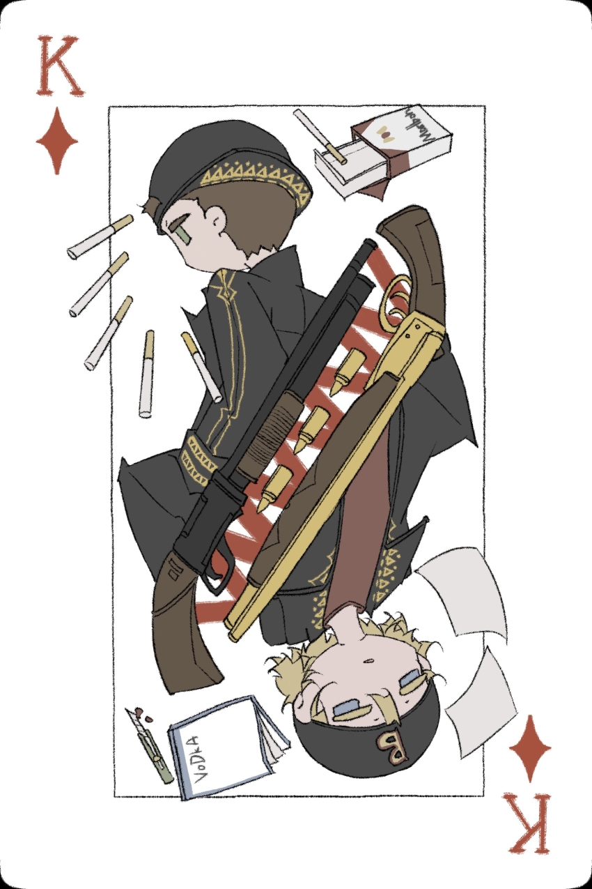 2boys, absurdres, animification, backwards_hat, baseball_cap, black_coat, black_hat, blonde_hair