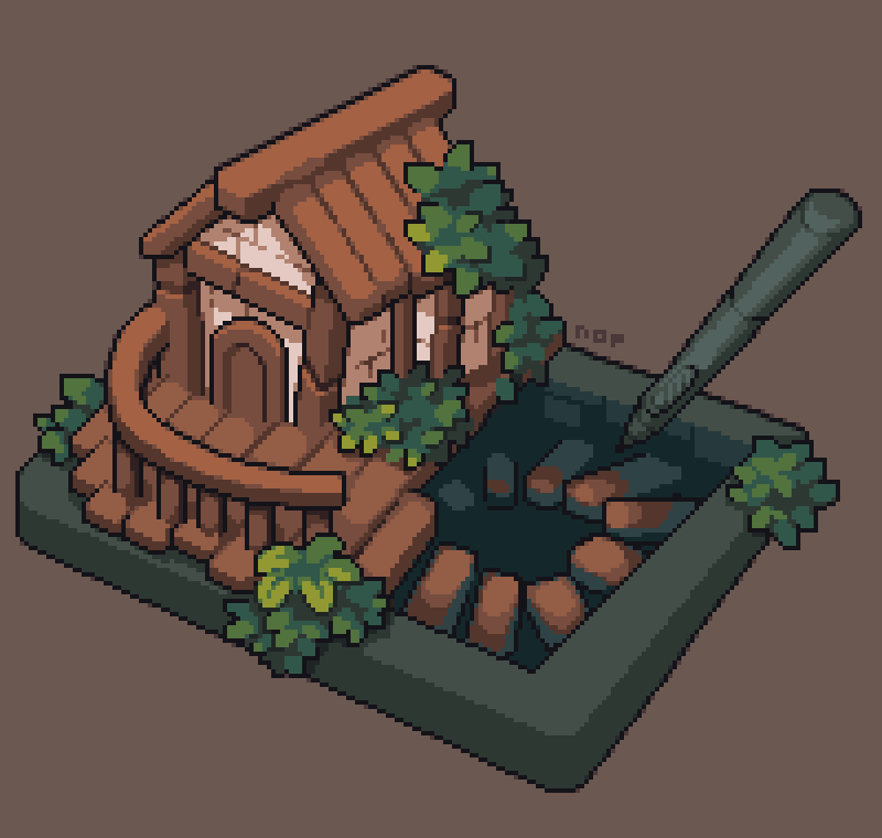 artist_name, building, fence, grey_background, house, no_humans, nop_(nop_pixels), original