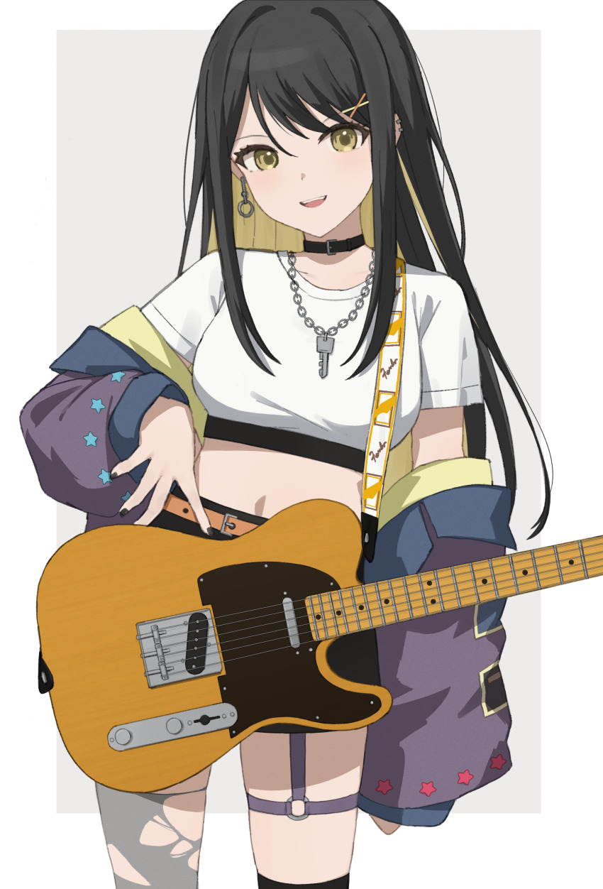 1girl, absurdres, asymmetrical_legwear, bang_dream!, bang_dream!_our_notes, black_choker, black_hair, black_nails