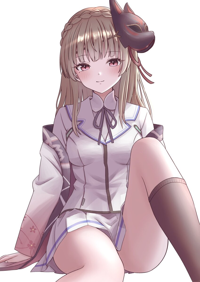 1girl, braid, brown_hair, fox_mask, heaven_burns_red, highres, kanikure12, kiryuu_miya