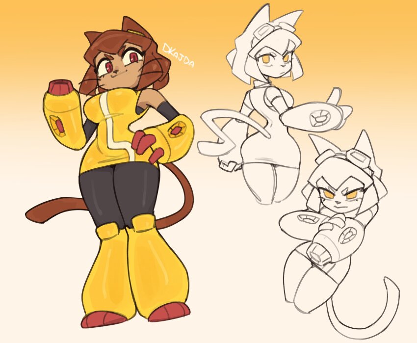 1girl, animal_ears, ass, brown_hair, cat_ears, cat_girl, gameoverse, gauntlets