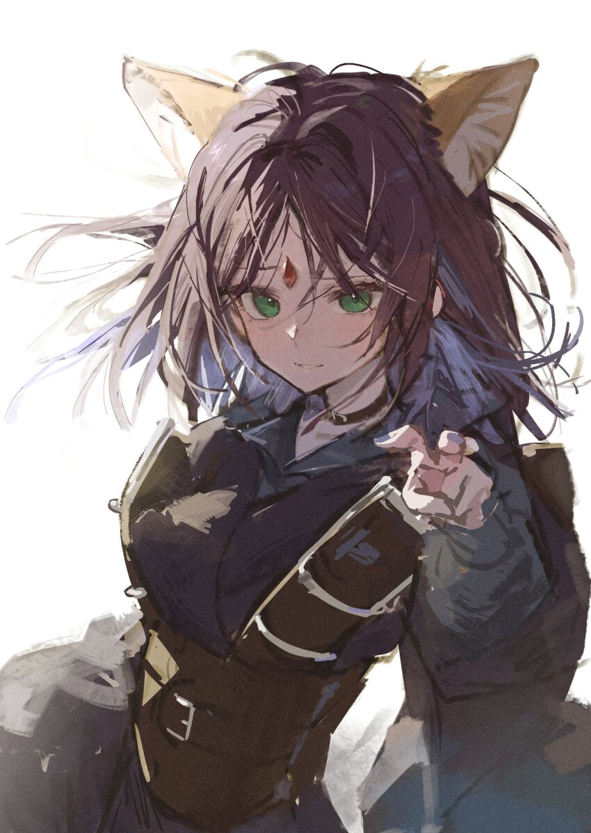 1girl, animal_ear_fluff, animal_ears, black_choker, cho_kaguya-hime!, choker, floating_hair, forehead_jewel