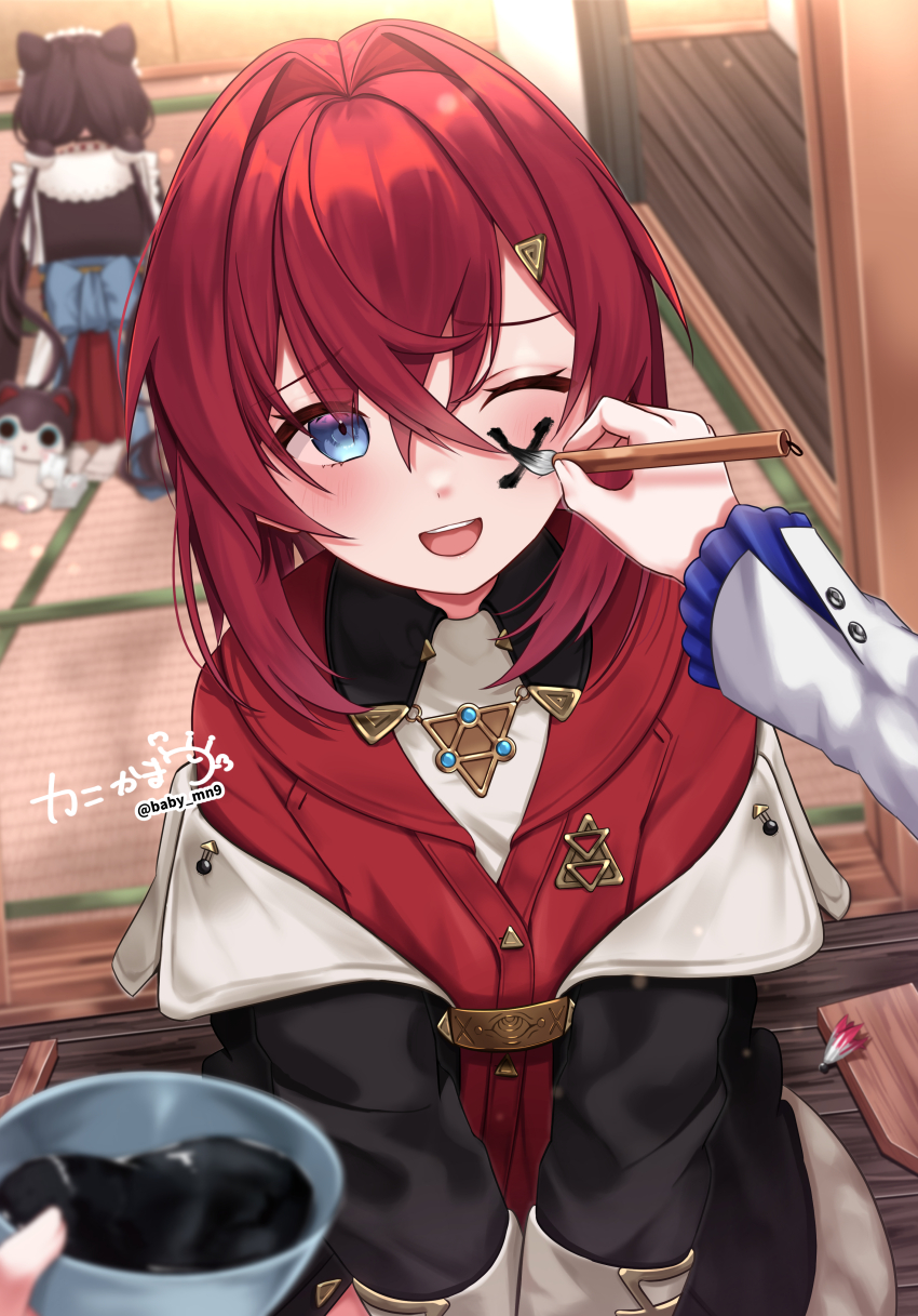 3girls, :d, absurdres, ange_katrina, ange_katrina_(1st_costume), animal_ears, architecture, artist_name