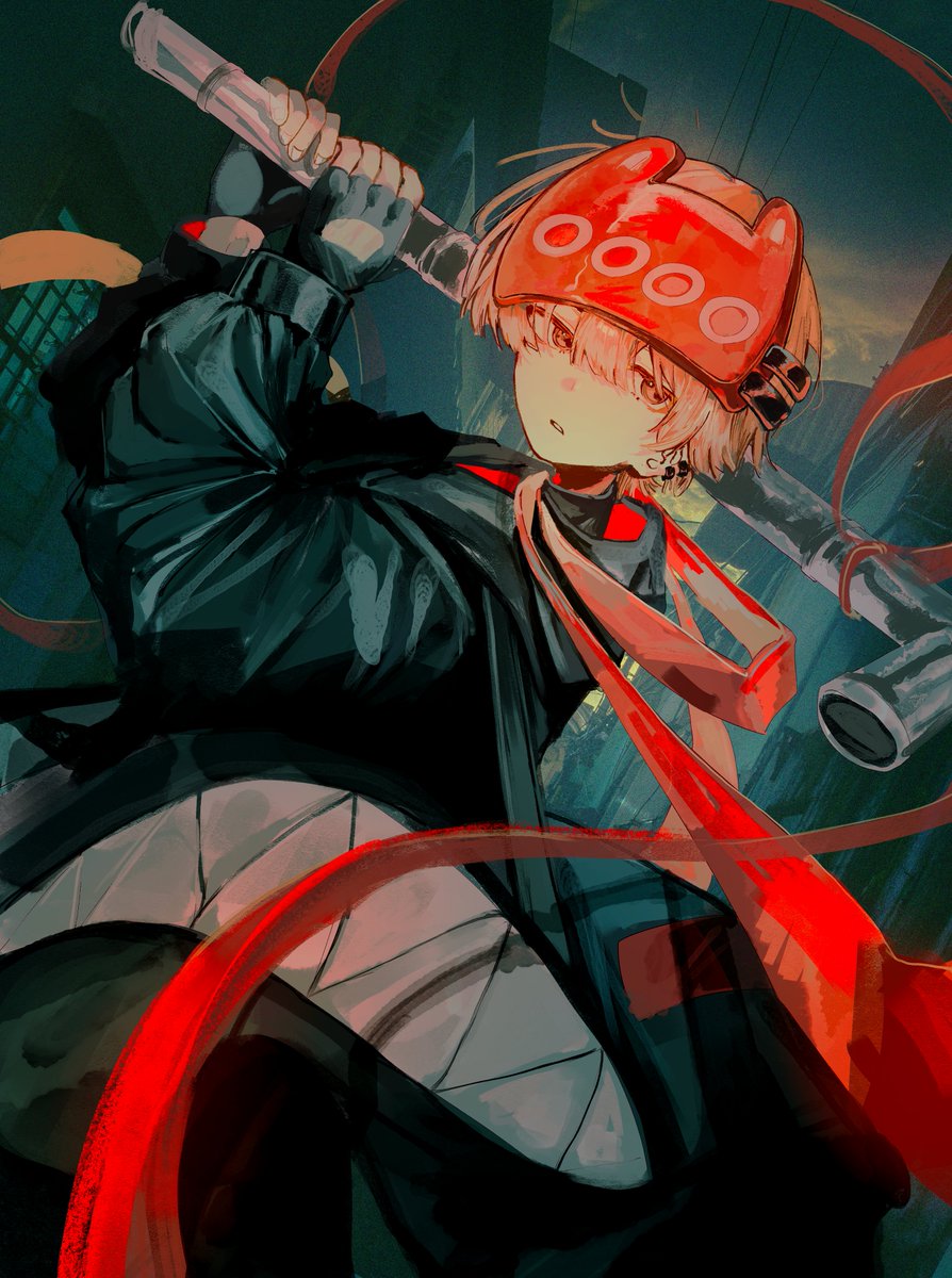 1boy, artist_request, eve_(musician), fight_song_(eve), highres, holding, holding_lead_pipe, inochi_no_tabekata