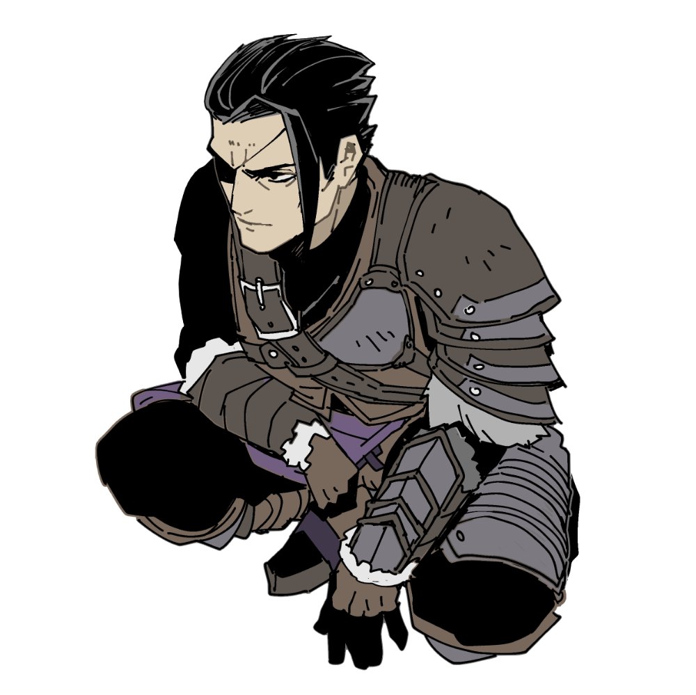 1boy, arm_guards, armor, belt, black_eyes, black_hair, brown_belt, brown_gloves