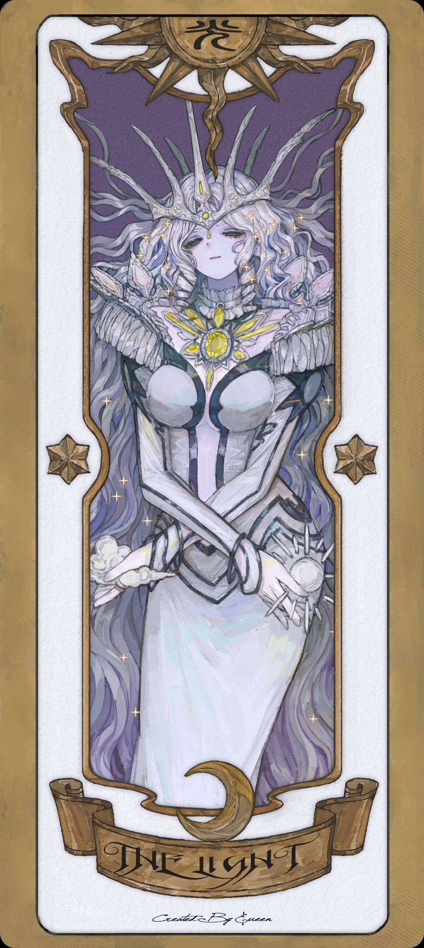 &amp;ueen, 1girl, absurdres, breasts, cardcaptor_sakura, cleavage, closed_mouth, cloud