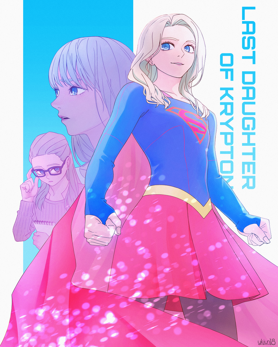 1girl, adjusting_eyewear, blonde_hair, blue_eyes, blue_shirt, brown_cardigan, brown_pantyhose, cardigan