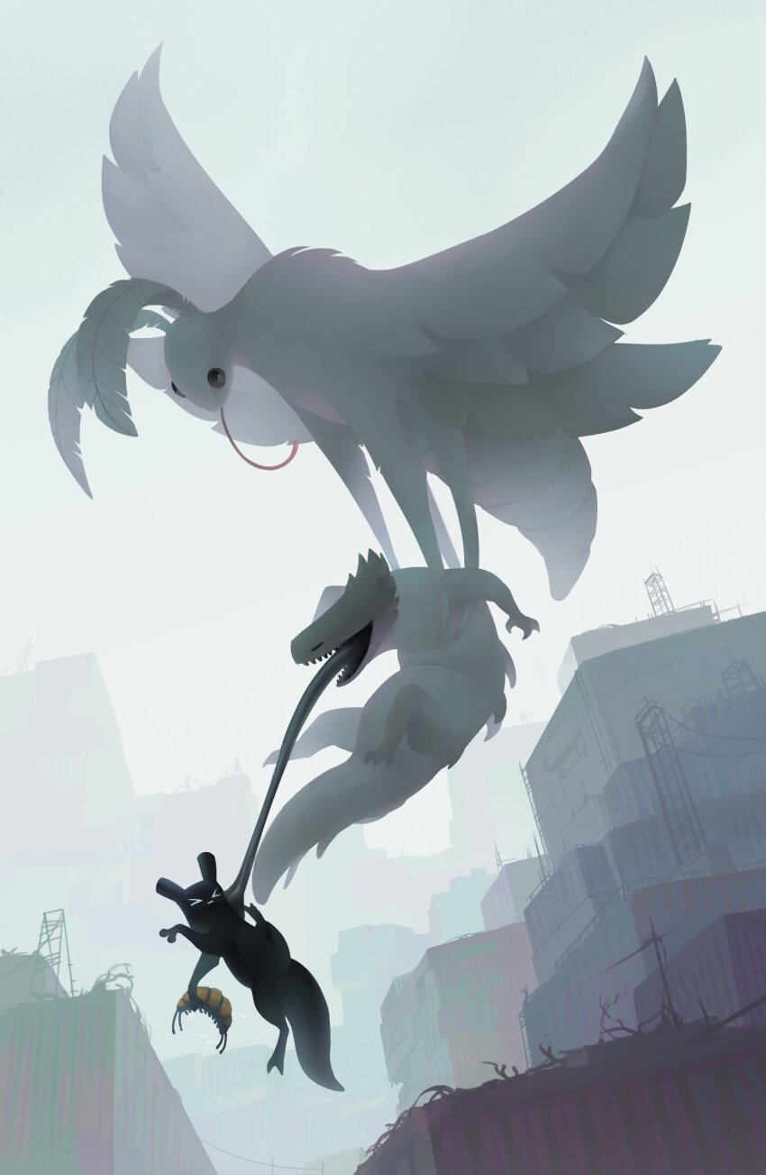 >_<, big_moth_(rain_world), building, carrying, centipede_(rain_world), commentary, creature, creature_focus