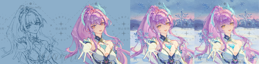 1girl, aemeath_(wuthering_waves), ahoge, bare_shoulders, breasts, chinese_commentary, cicimilu, commentary_request