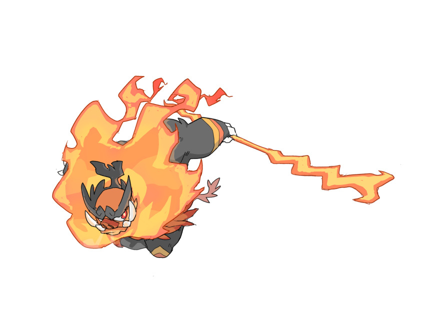 bright_pupils, closed_mouth, commentary_request, emboar, fangs, fire, full_body, gen_5_pokemon