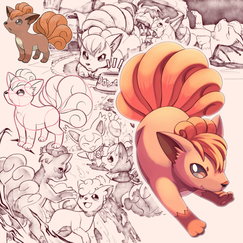 alolan_form, alolan_vulpix, animal_ears, brown_fur, carpet, cat, commentary_request, exploration_team_badge