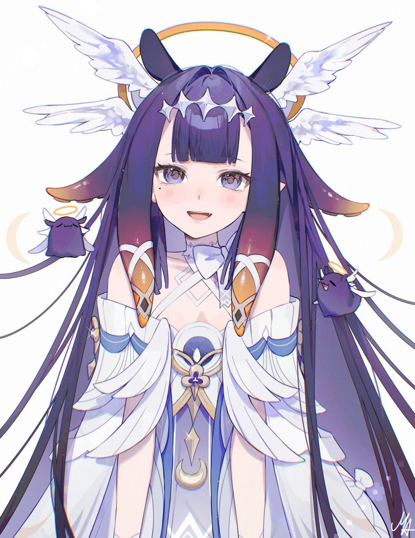 :d, absurdres, ani_019, bare_shoulders, blunt_bangs, center-flap_bangs, columbina_(genshin_impact), columbina_(genshin_impact)_(cosplay)