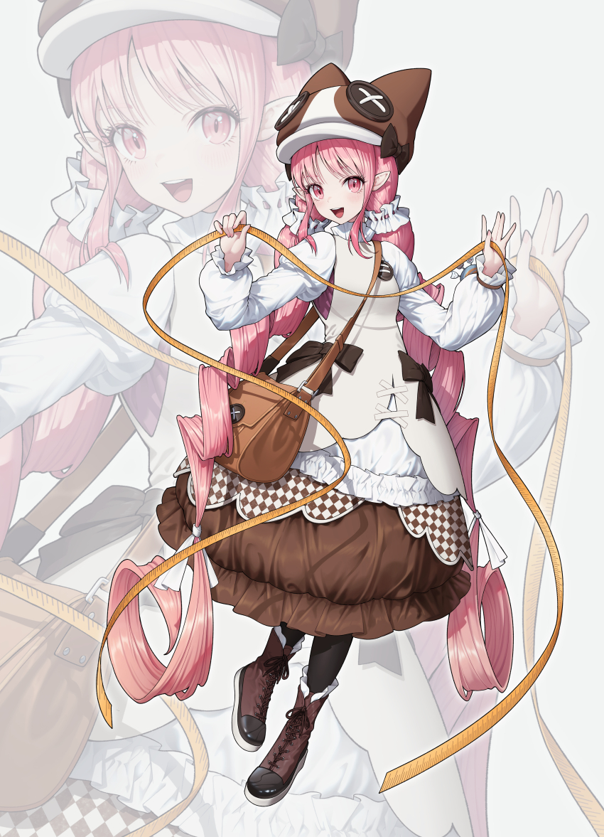 1girl, absurdres, bag, black_pantyhose, brown_skirt, commentary_request, dead_10001, fate/grand_order