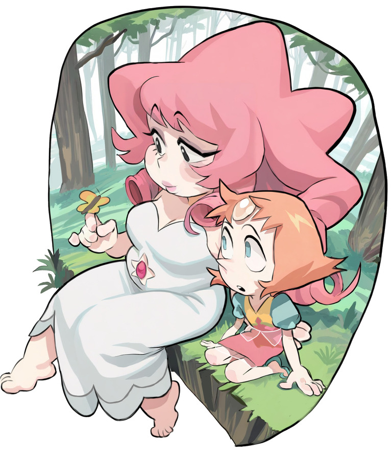 2girls, :o, breasts, bug, butterfly, cleavage, clothing_cutout, commentary