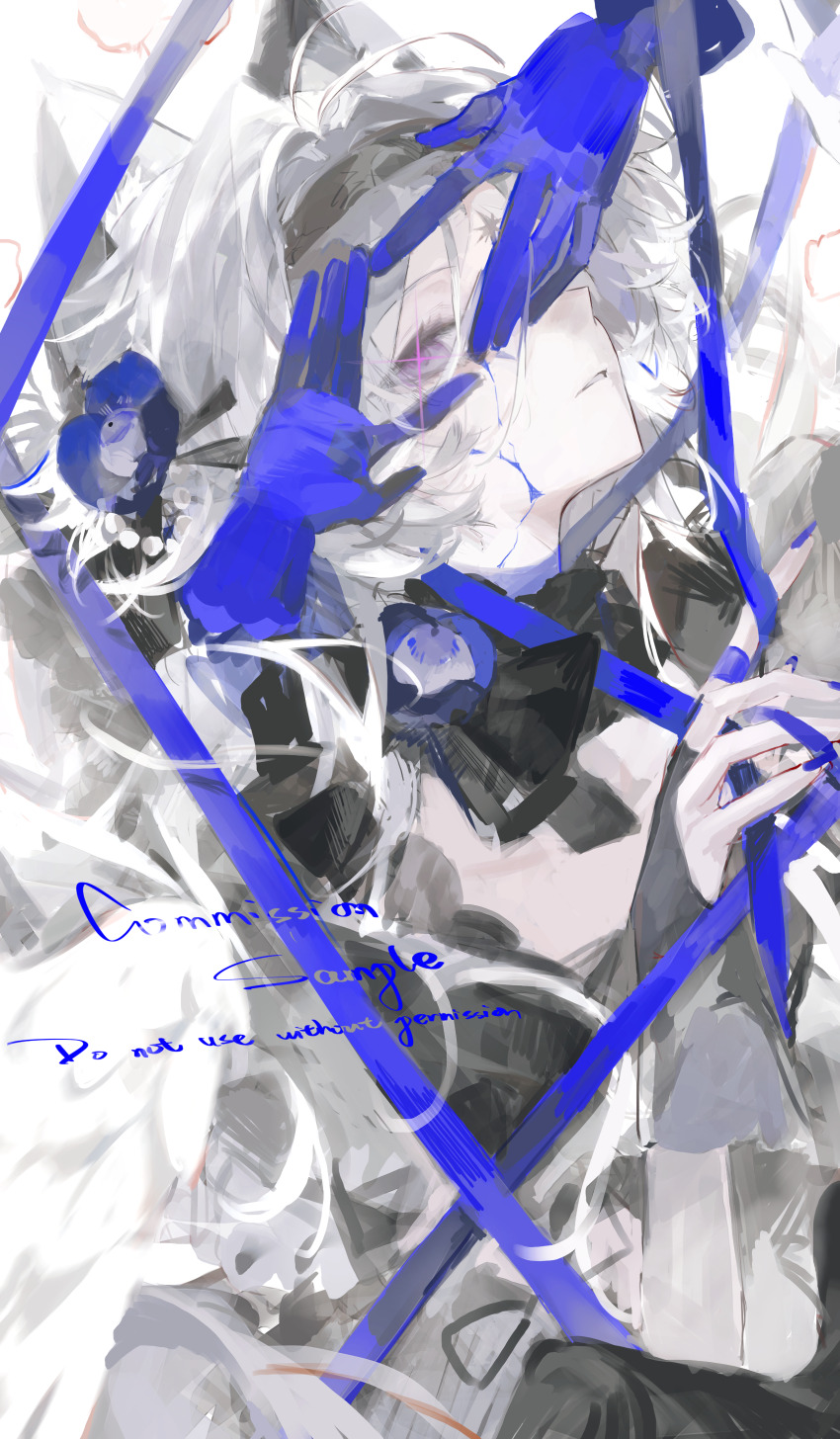 1girl, absurdres, animal_ears, black_bow, black_bowtie, black_gloves, black_hairband, blue_flower