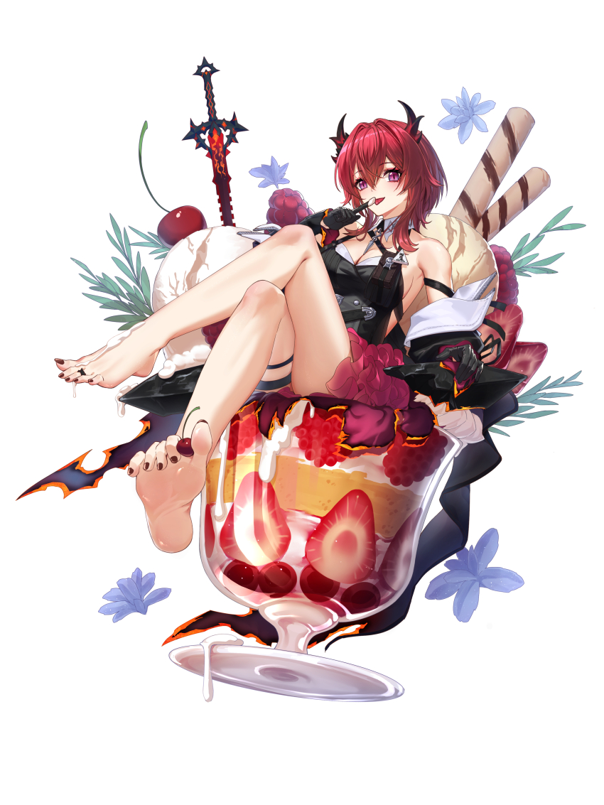 1girl, absurdres, arknights, arknights:_endfield, barefoot, black_dress, black_gloves, breasts