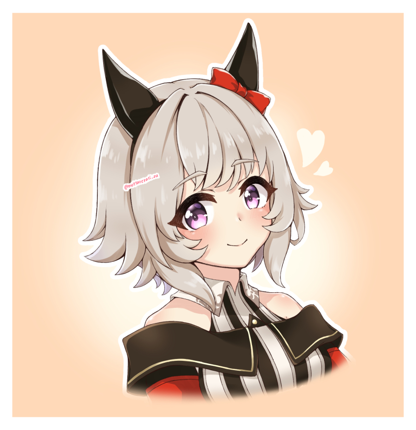 1girl, animal_ears, bare_shoulders, black_hairband, blush, bow, breasts, closed_mouth