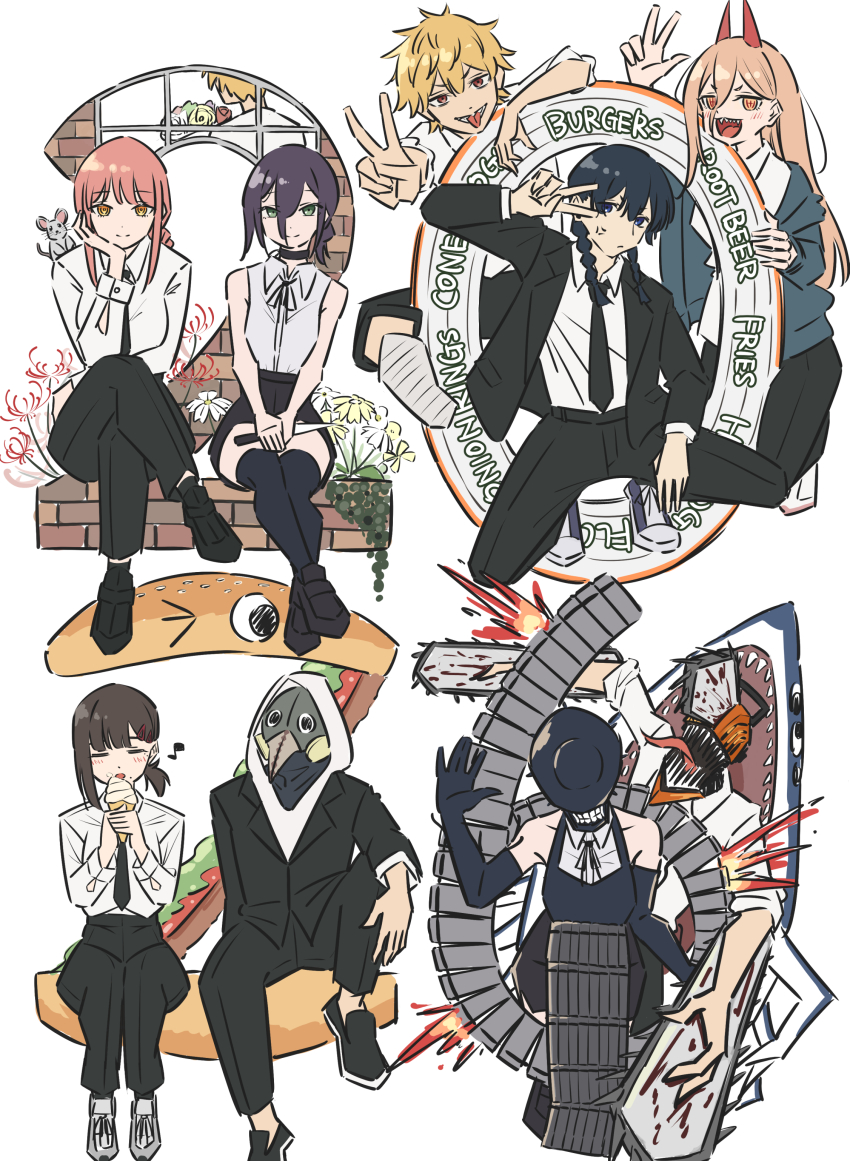 2026, 4boys, 5girls, absurdres, anger_vein, apron, bare_arms, bare_shoulders