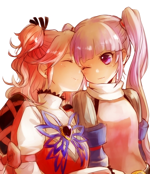 2girls, blush, cheria_barnes, closed_eyes, face-to-face, happy, light_smile, long_hair