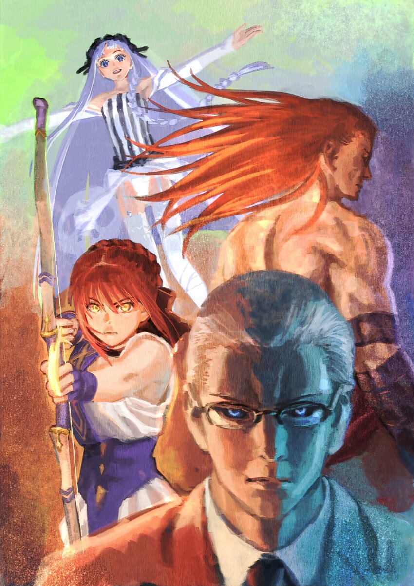 absurdres, alcides_(fate), arrow_(projectile), bazdilot_cordelion, black_sclera, blue_eyes, bow, bow_(weapon)