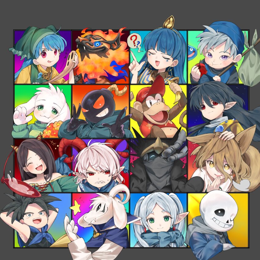 +++, 6+girls, :3, :p, ?, animal_ears, apple, asriel_dreemurr